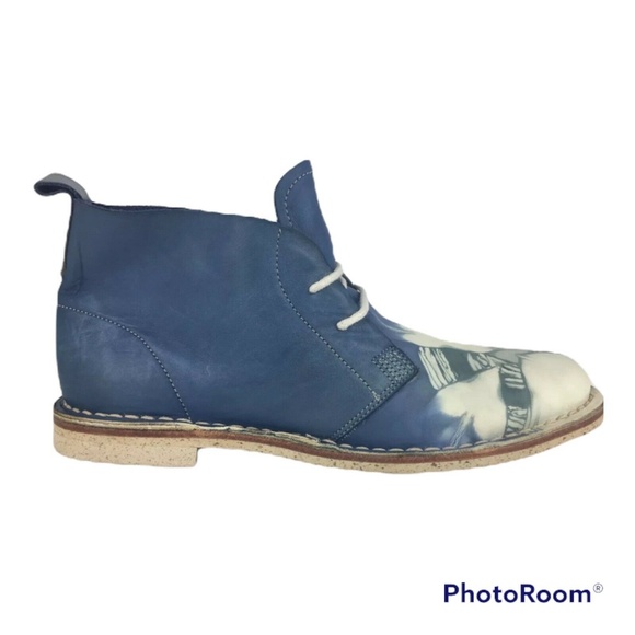 TRANS-PARENTS LEATHER TIE-DYE BLUE CREAM FLAT ROUND TOE ANKLE BOOTS Sz. 4.5 - Picture 5 of 10